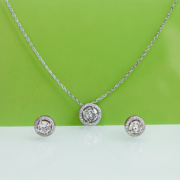 Zirconia Solitaire Chain & Earrings Set