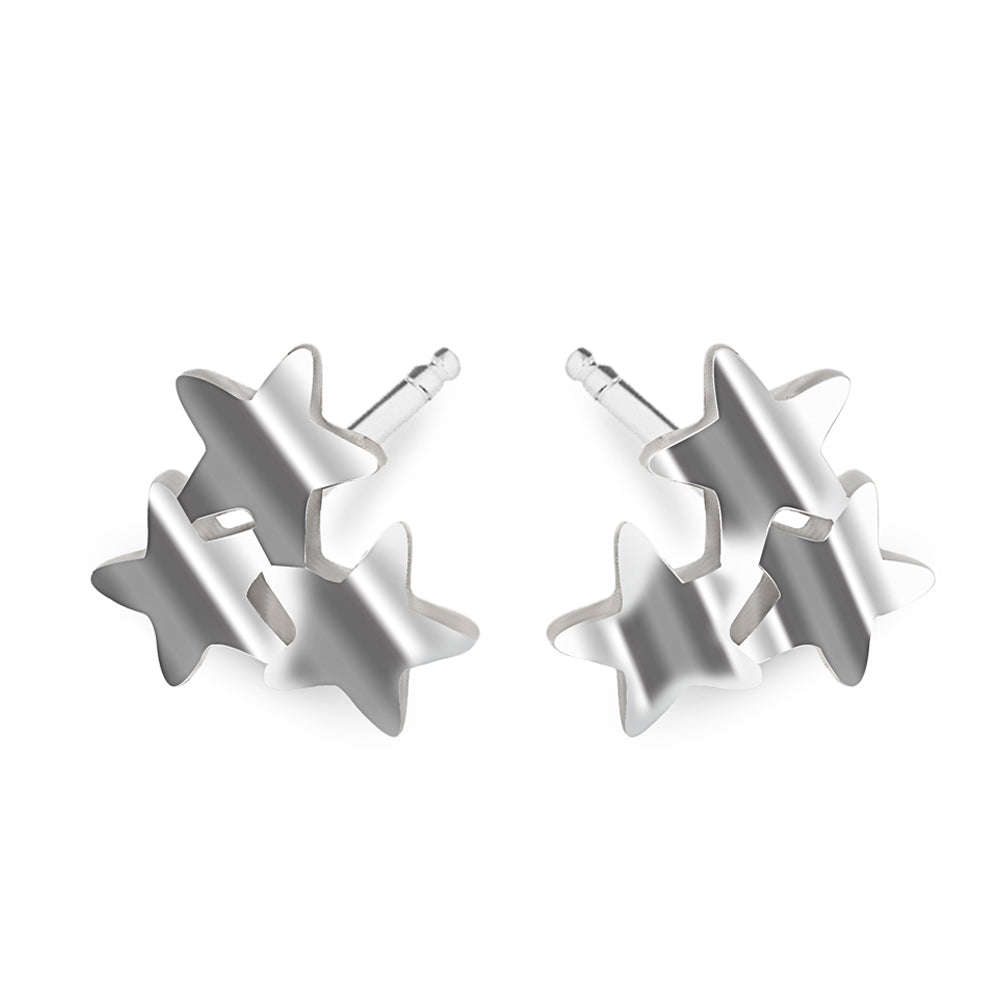 Stylish Silver 3 Stars Stud Earrings