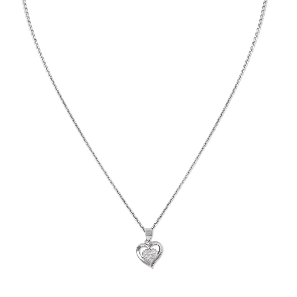 CZ Studded Silver heart within Heart Pendant Chain