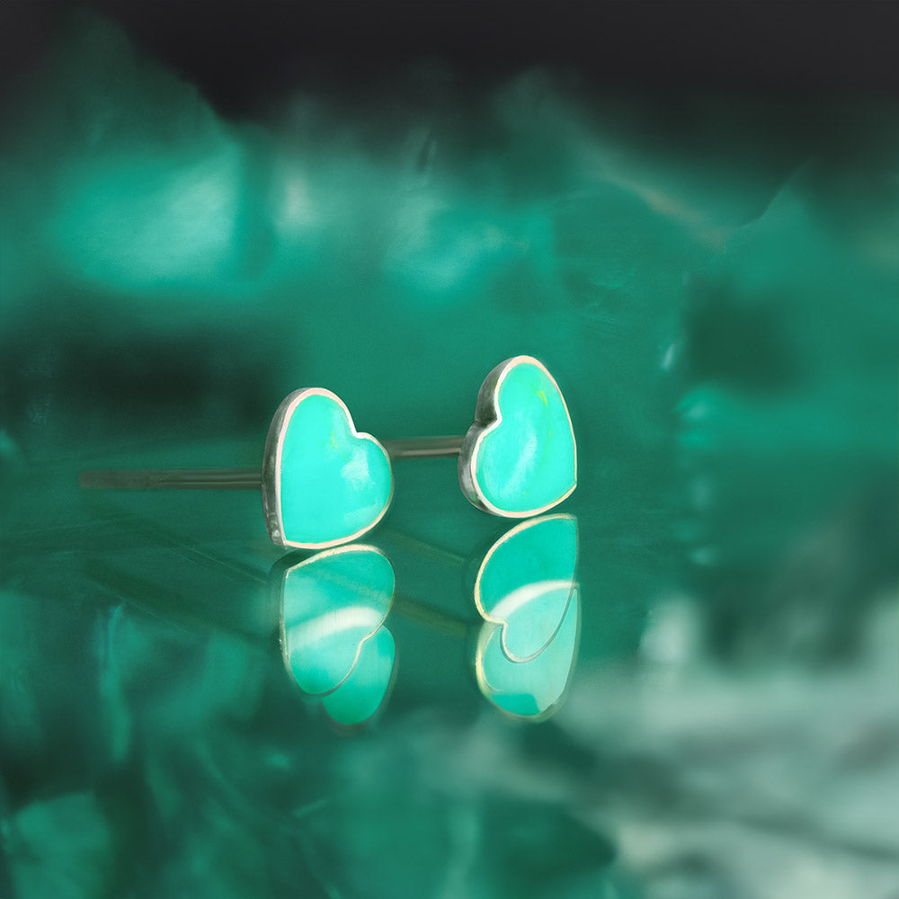 Aqua Heart Stud Earrings