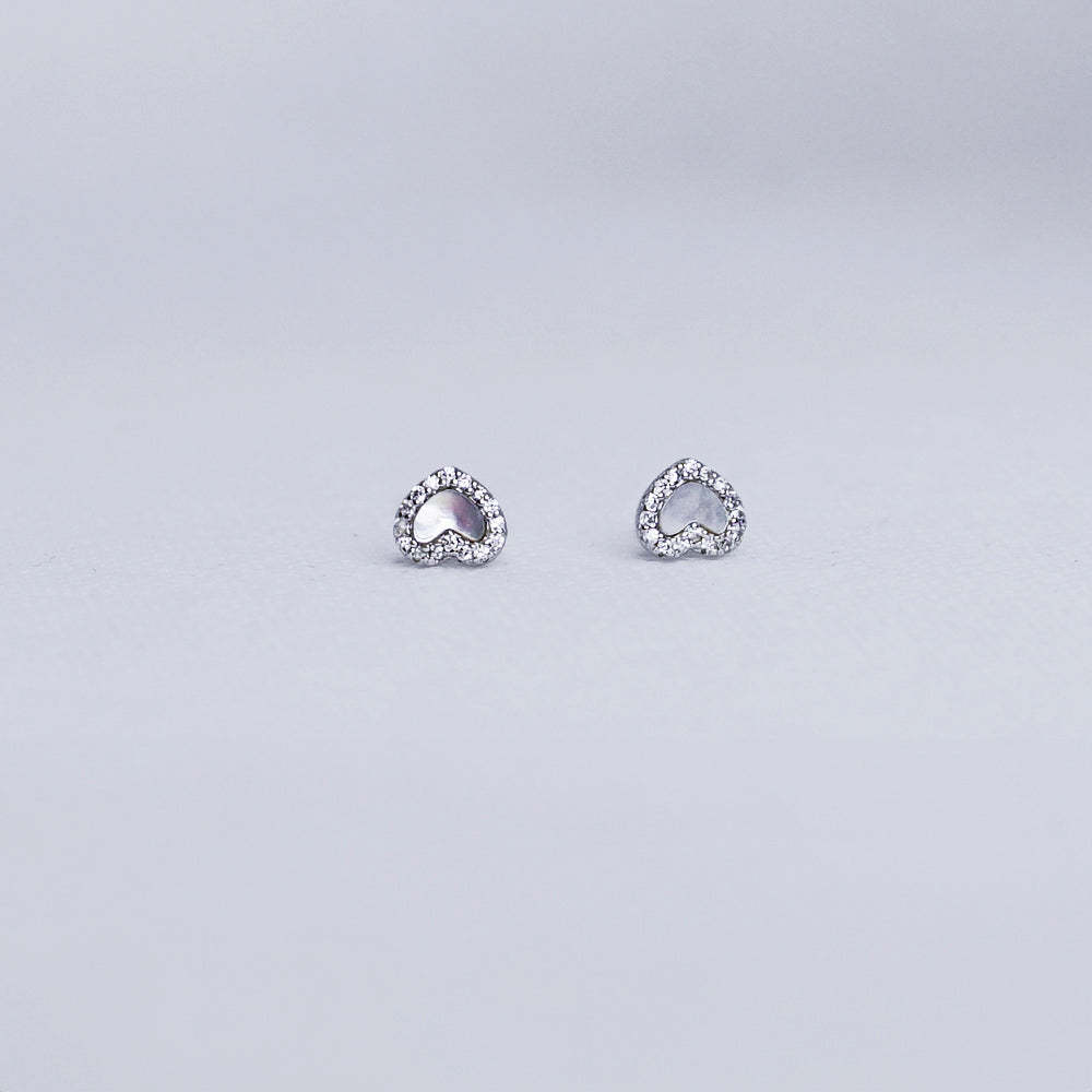 Sparkling Silver Heart Stud Earrings