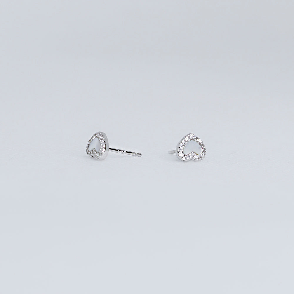 Sparkling Silver Heart Stud Earrings