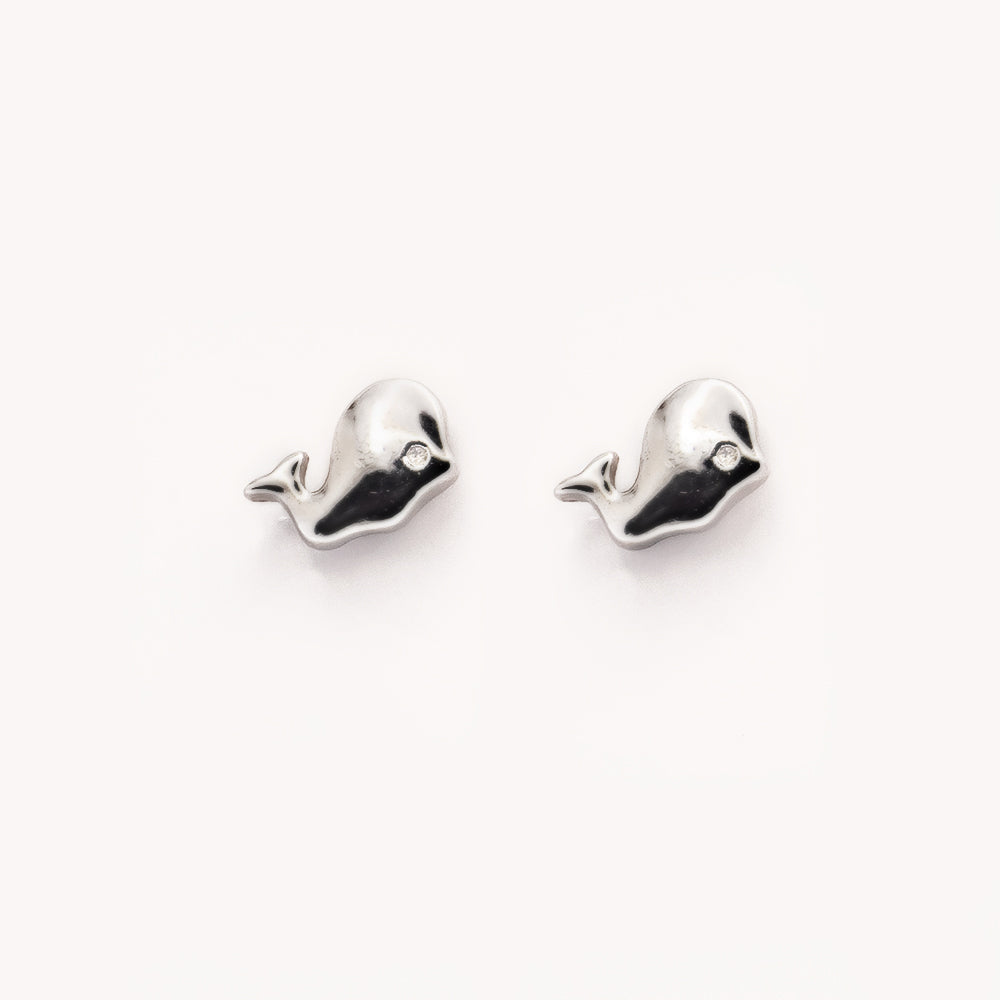 Silver Whale Fish Stud Earrings