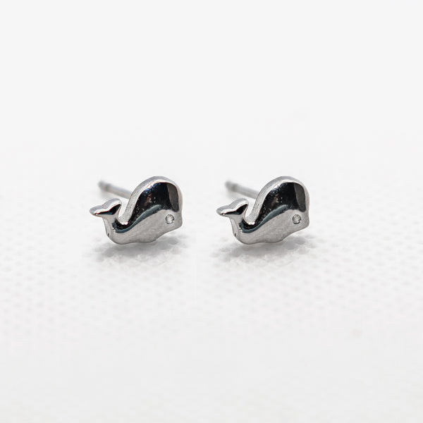 Silver Whale Fish Stud Earrings