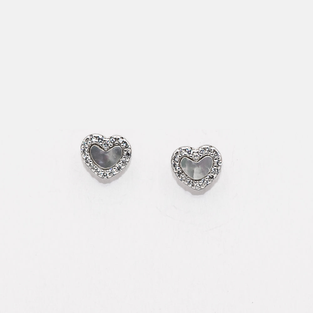 Sparkling Silver Heart Stud Earrings