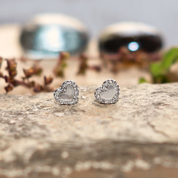 Sparkling Silver Heart Stud Earrings