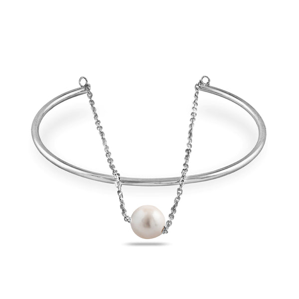 Hanging Pearl Silver Charm Bracelet