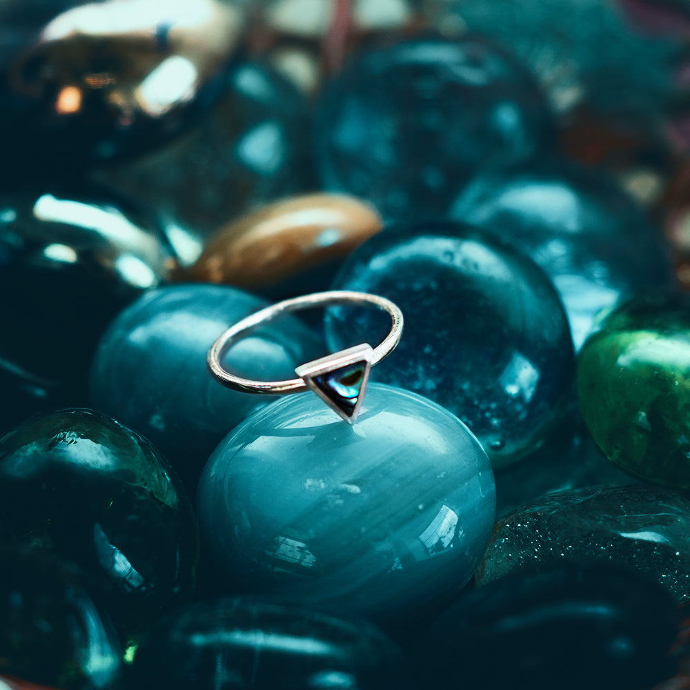 Multicolored Triangle Stone Silver Ring