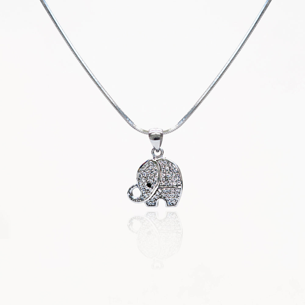 CZ Adorned Elephant Pendant on Silver Chain