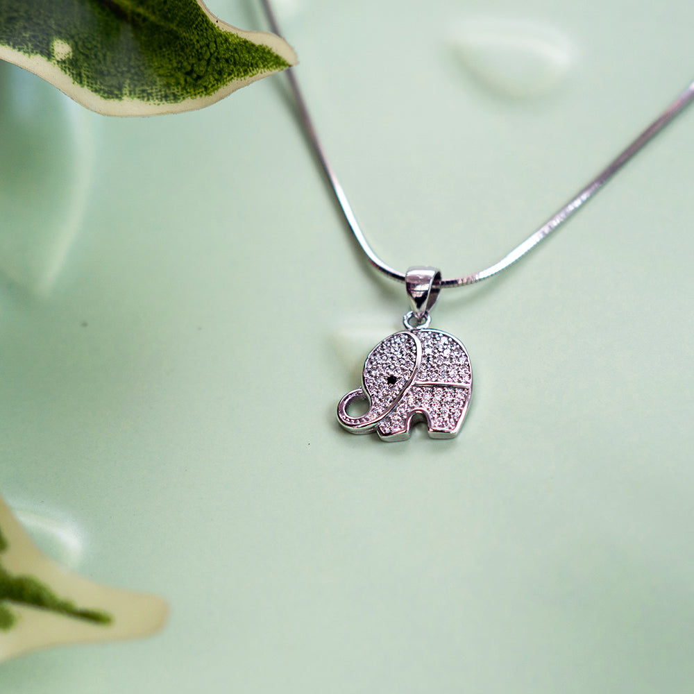 CZ Adorned Elephant Pendant on Silver Chain