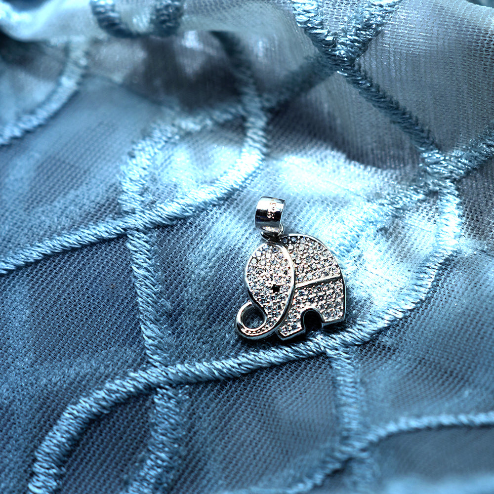 CZ Adorned Elephant Pendant on Silver Chain