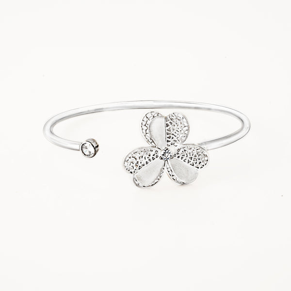 Stylish CZ Flower Cuff Bangle