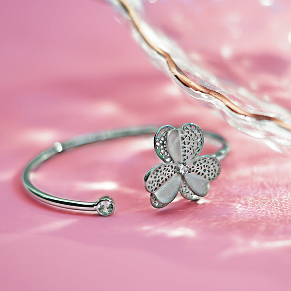 Stylish CZ Flower Cuff Bangle