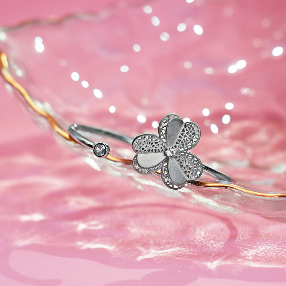 Stylish CZ Flower Cuff Bangle