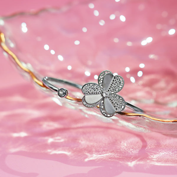 Stylish CZ Flower Cuff Bangle