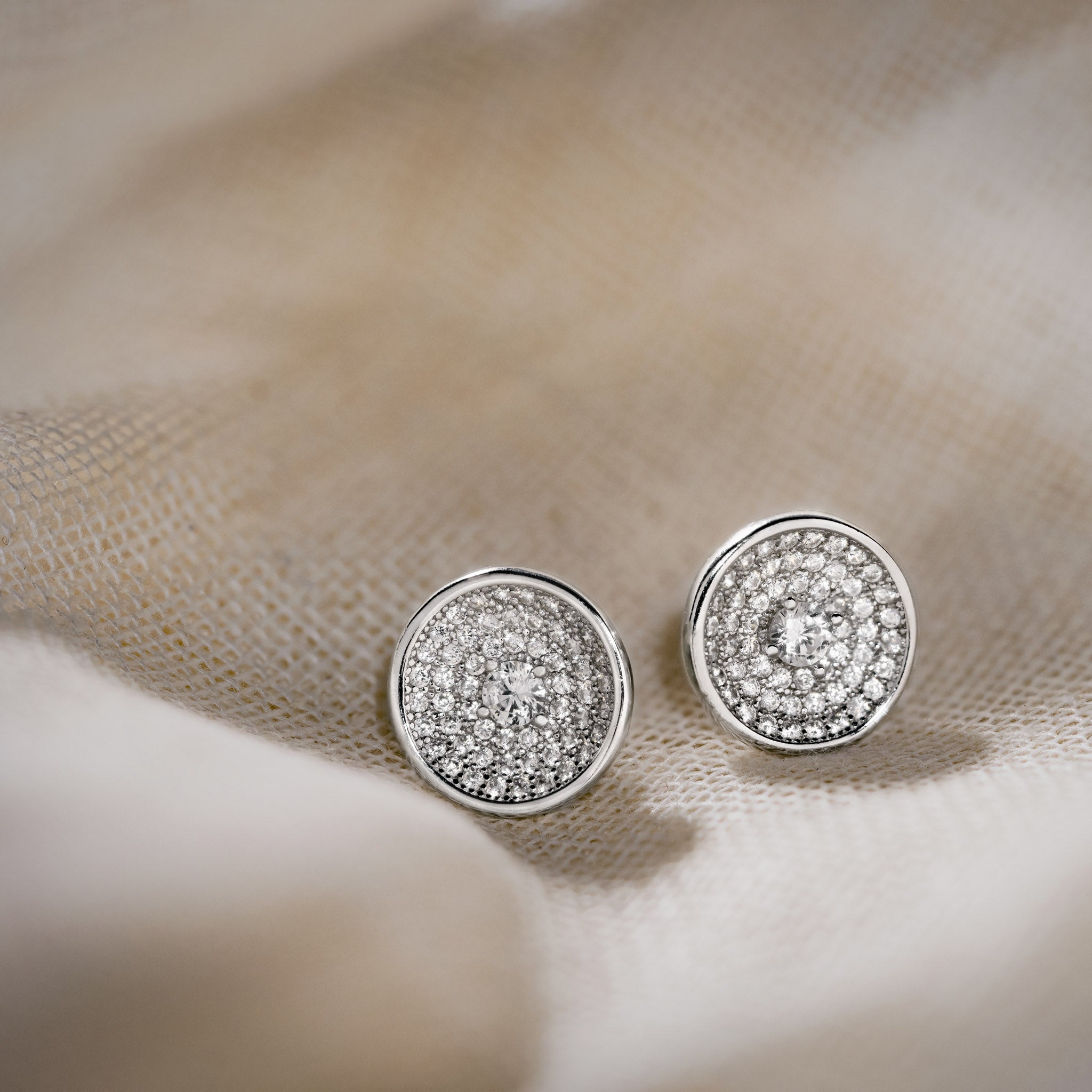 Zirconia Studded Round Stud Earrings