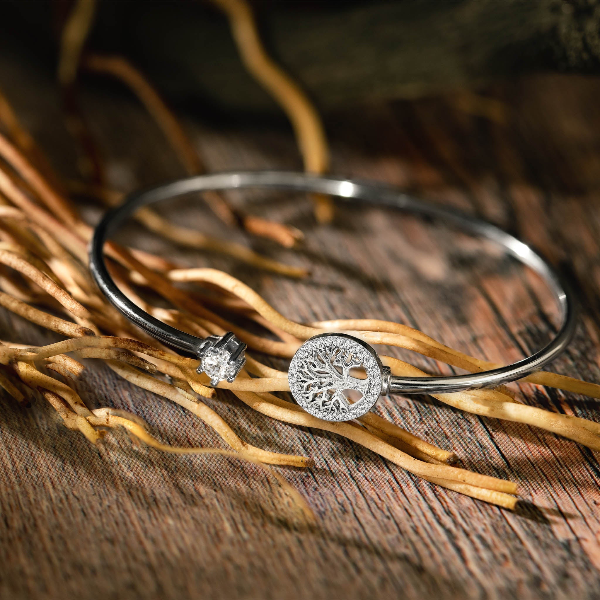 Zircon Tree of Life Cuff Bangle