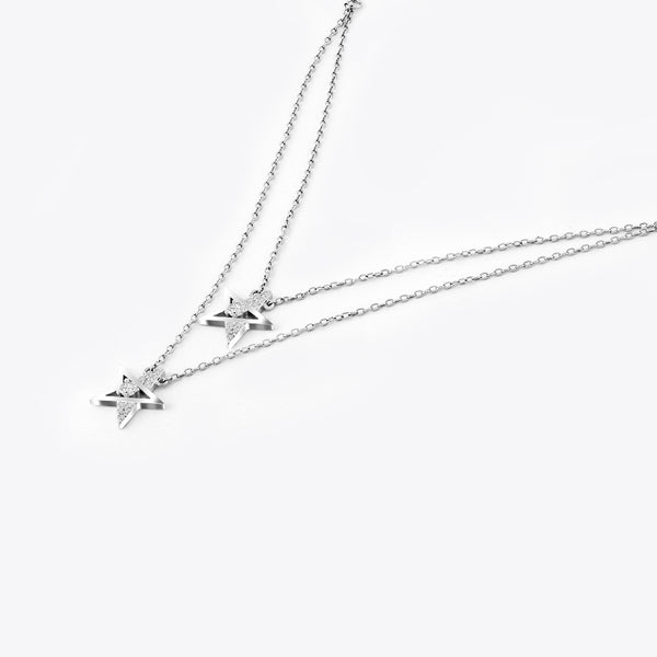 Zirconia Studded Dual Star Necklace