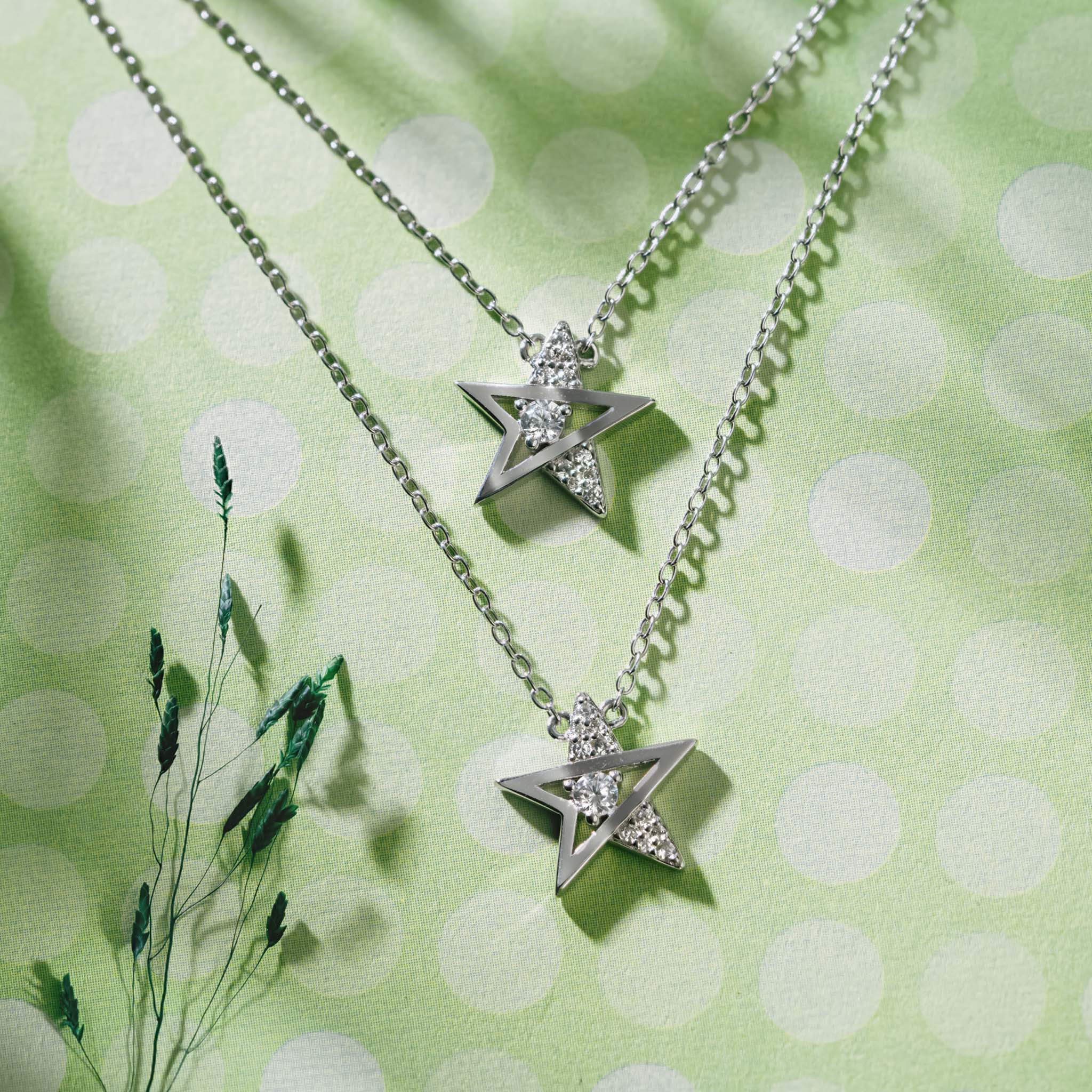 Zirconia Studded Dual Star Necklace