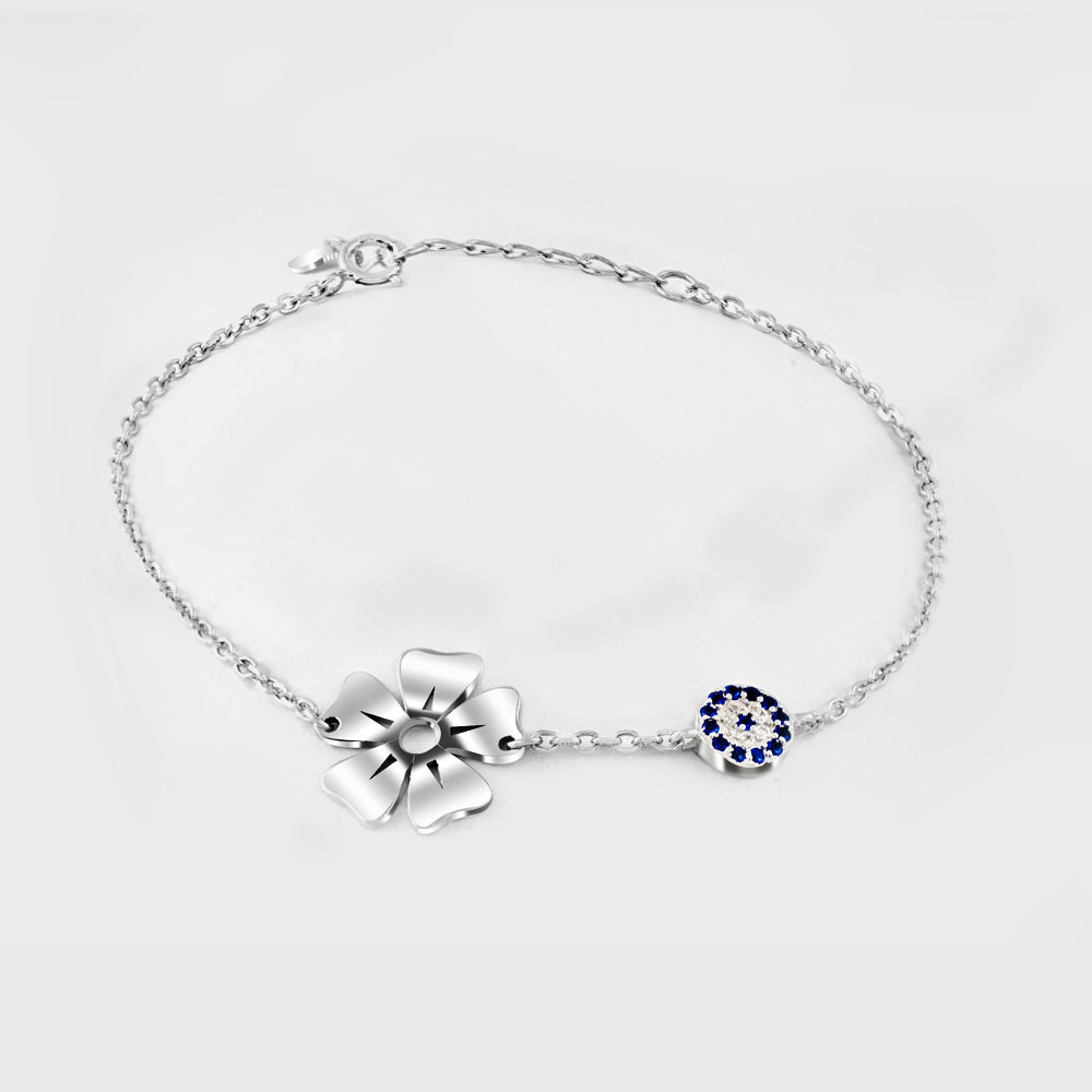 Blue Evil Eye & Flower Link Bracelet