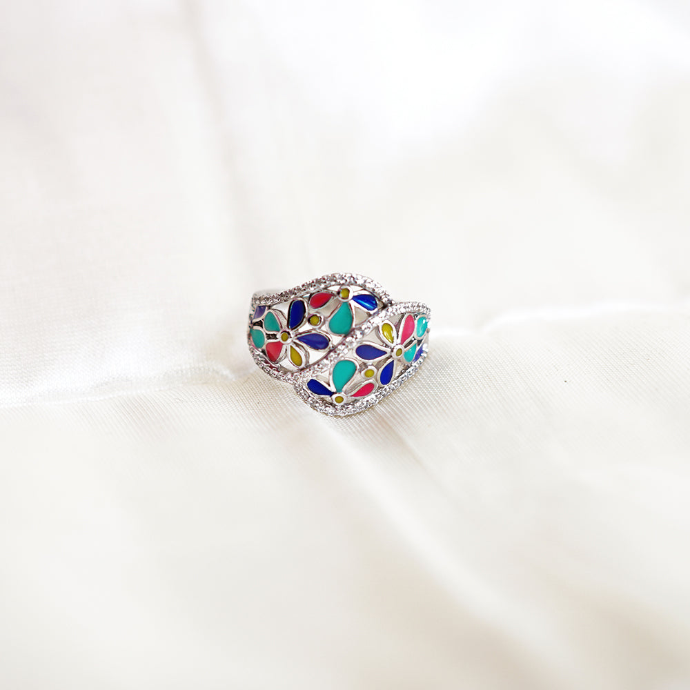 Multicolor Flower Finger Band Ring