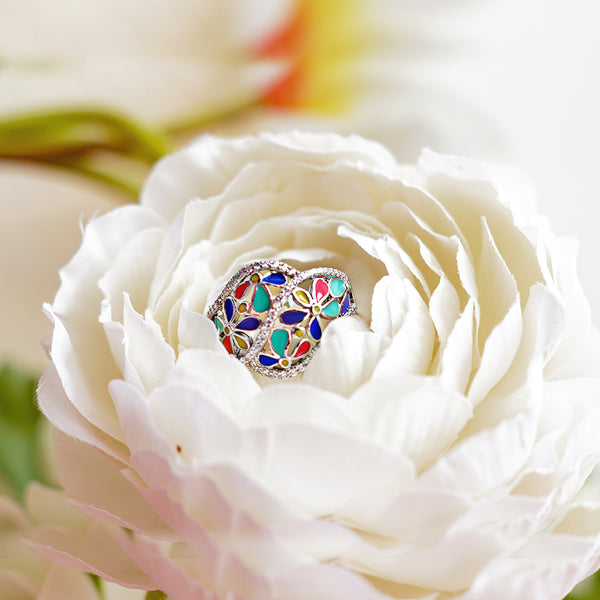 Multicolor Flower Finger Band Ring