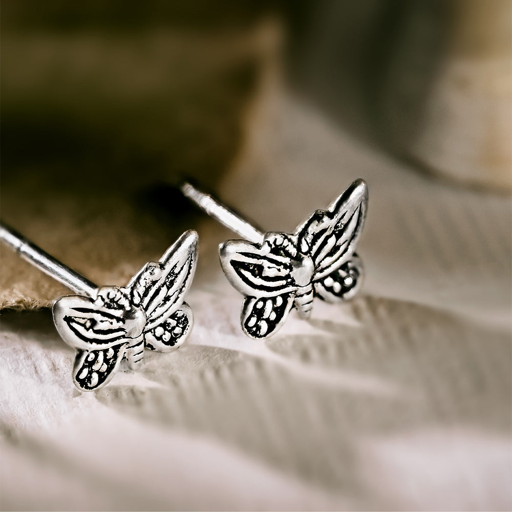 Oxidized Butterfly Stud Earrings