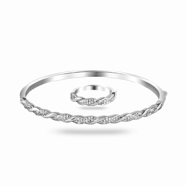 Zirconia Silver Bangle and Ring Set