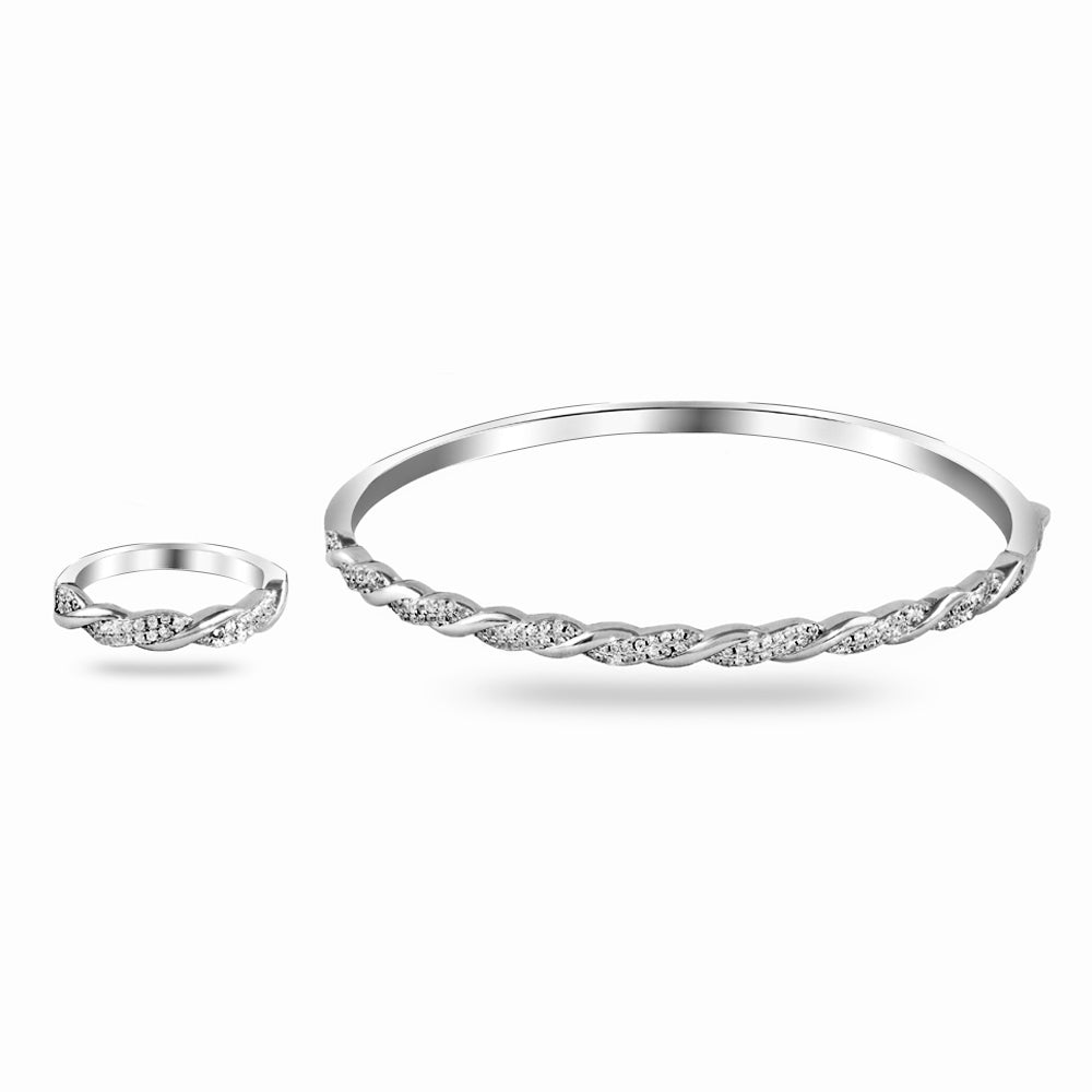 Zirconia Silver Bangle and Ring Set