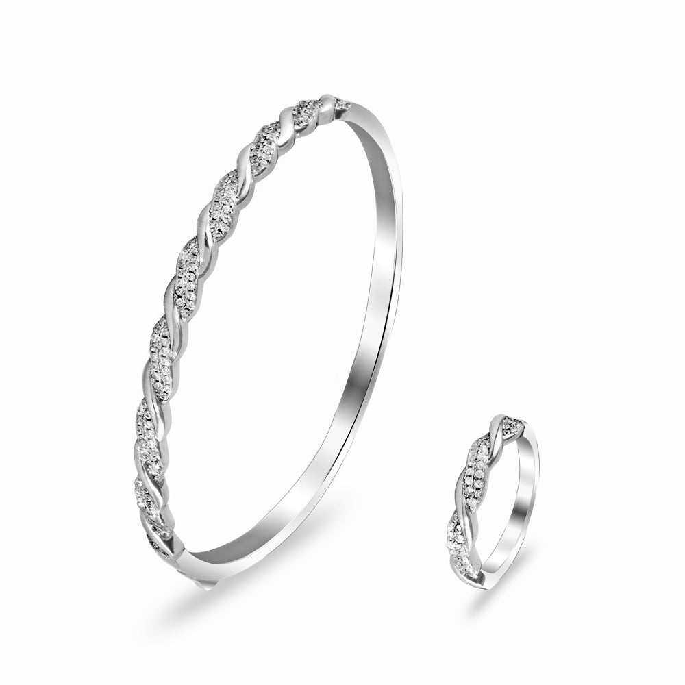 Zirconia Silver Bangle and Ring Set