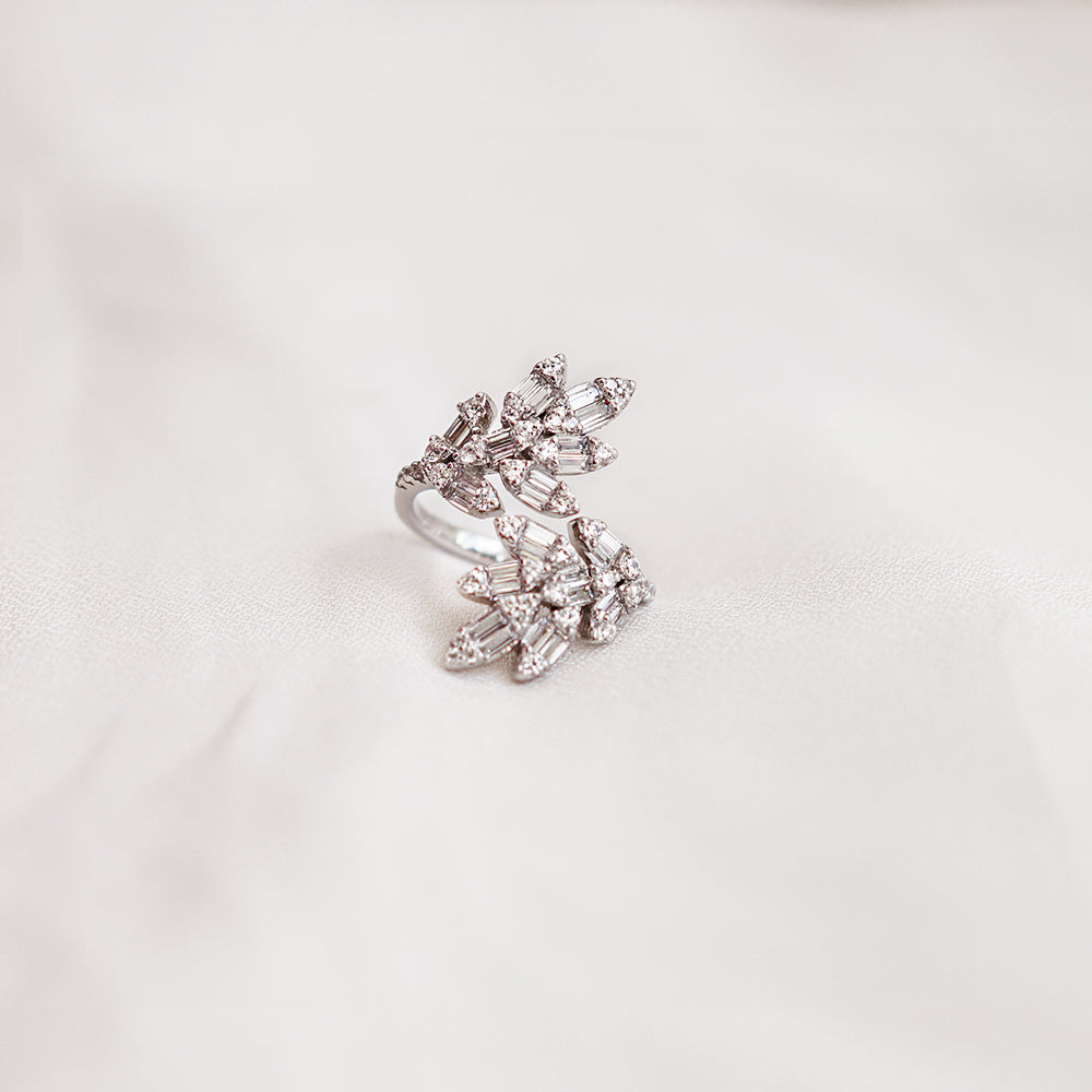 White Crystal Olive leaf Rings