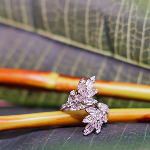 White Crystal Olive leaf Rings