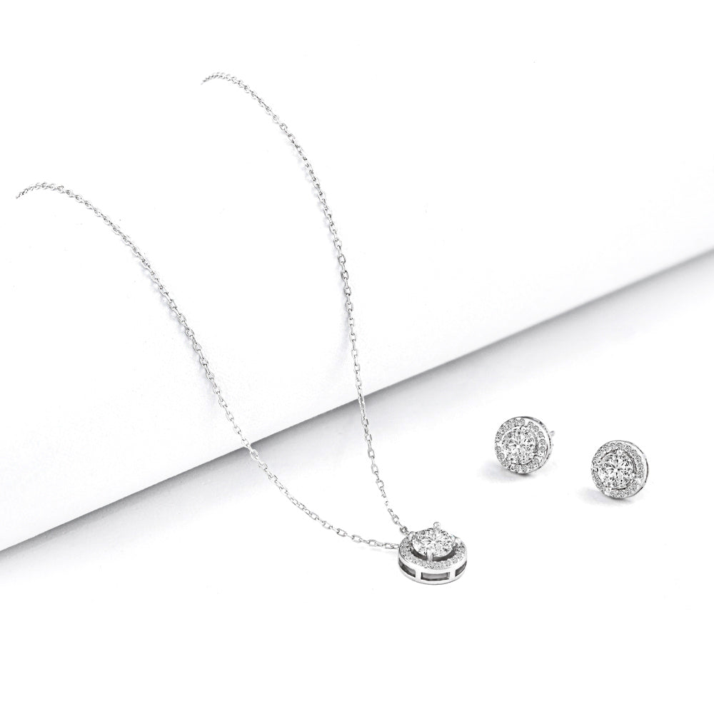 Zirconia Solitaire Chain & Earrings Set